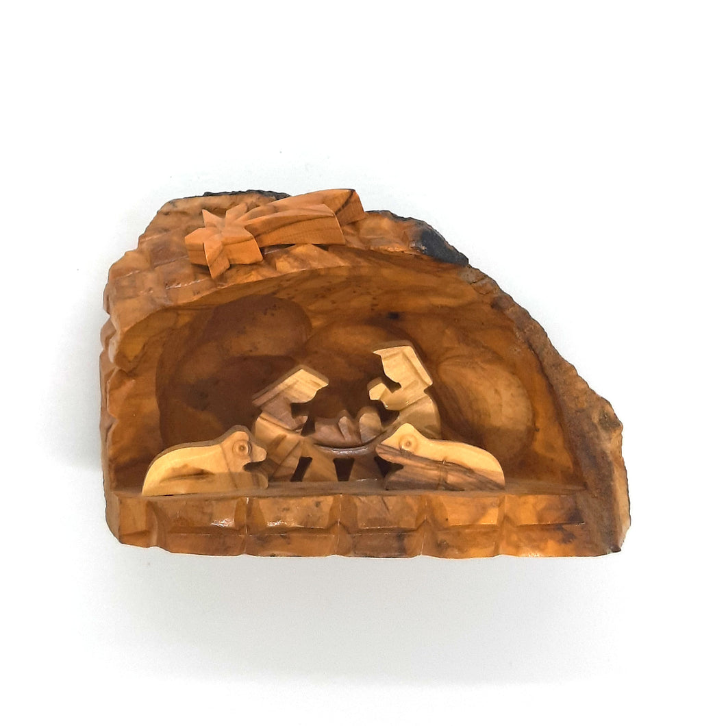 Hand Carved Small Cave Nativity Scene From Bethlehem - Small CAV II