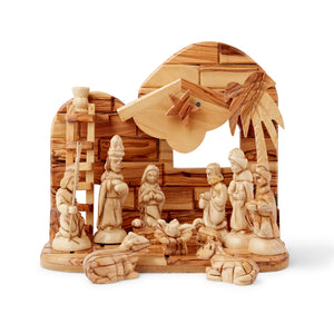 Handmade Olive wood With Detailed Figures complete Musical Nativity scene from Bethlehem