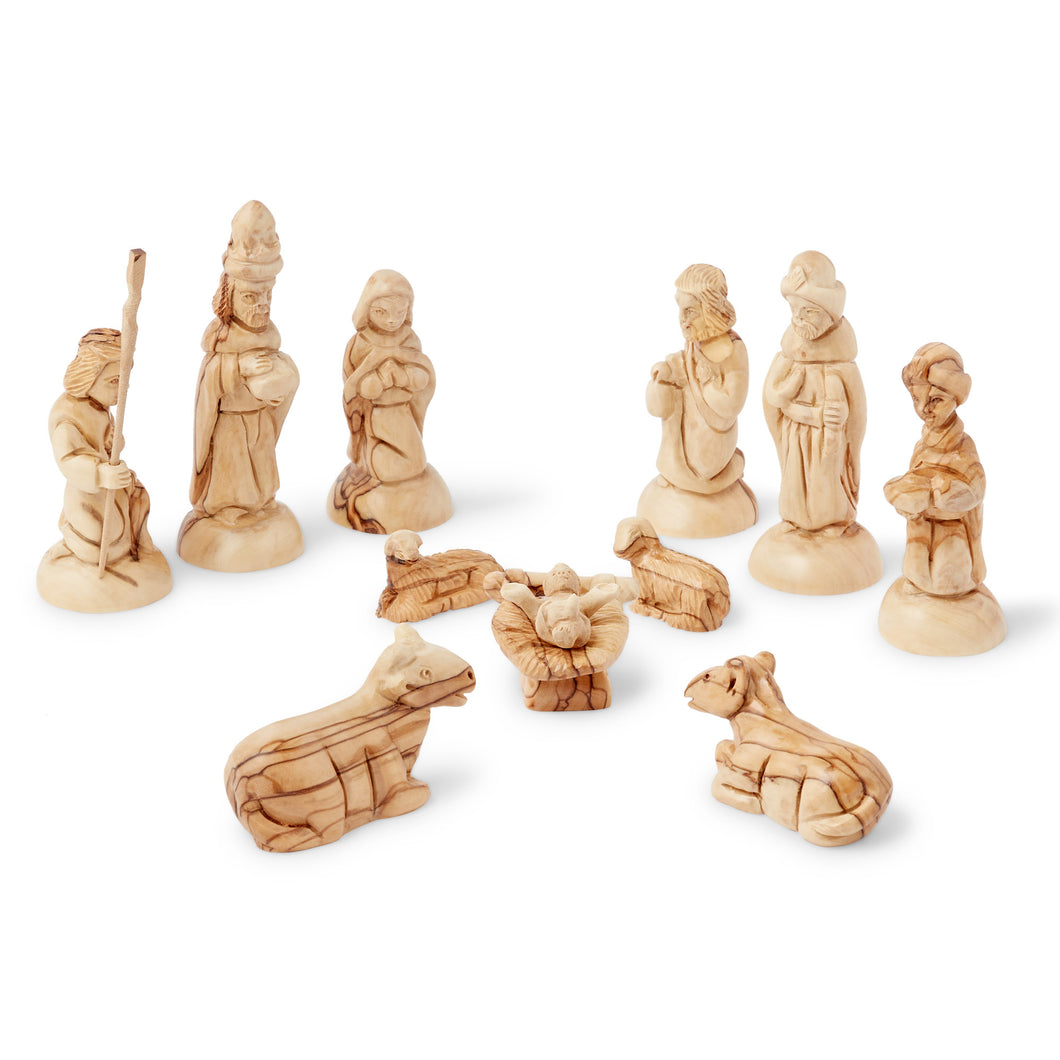 Detailed Nativity Scene Figures Hand Carved From Olive Wood Made In Bethlehem, Holy Land