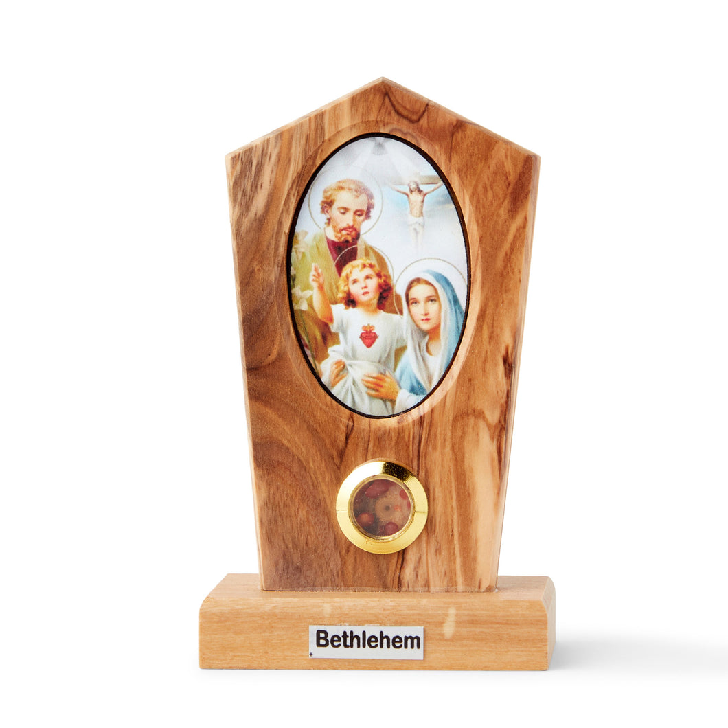 Solid Olive Wood Standing Plaque Depicting The Oly Family Made In The Holy Land Bethlehem - Small