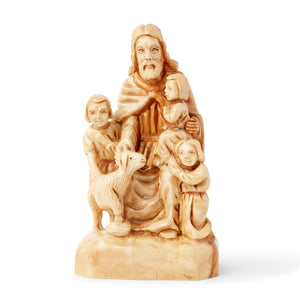 Jesus with Children and Sheep, Handmade Out Of Olive Wood In The City Of Bethlehem The Holy Land OWF 010