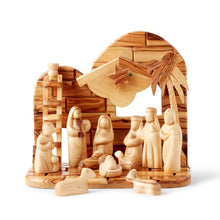 Load image into Gallery viewer, Handmade Olive wood complete Musical Nativity scene from Bethlehem

