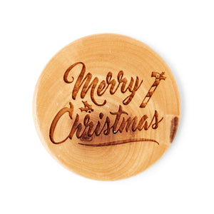 Merry Christmas Round Fridge Magnet, Hand Crafted Olive Wood