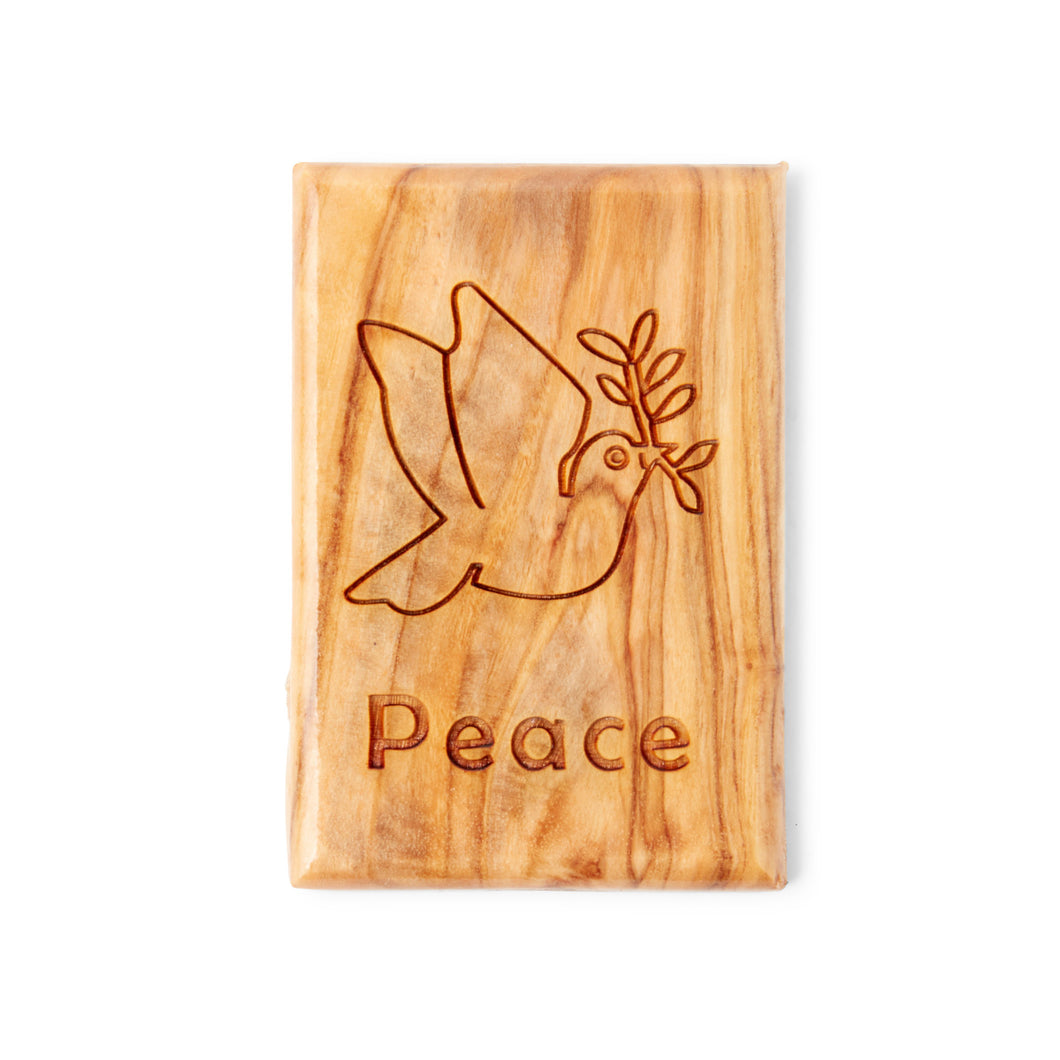 Peace Dove Rectangular Magnet, Hand Crafted Fridge Magnet, Handmade Olive Wood
