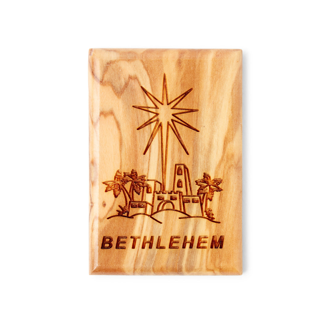 Bethlehem Rectangular Magnet, Hand Crafted Fridge Magnet, Handmade Olive Wood