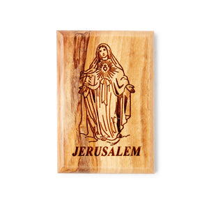Mother Mary Rectangular Magnet, Hand Crafted Fridge Magnet, Handmade Olive Wood