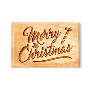 Merry Christmas Rectangular Magnet, Hand Crafted Fridge Magnet, Handmade Olive Wood