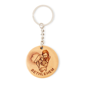 Holy Family Olive Wood Keyring Made in Bethlehem, Holy Land