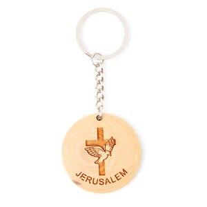 Cross with Dove Olive Wood Keyring Made in Bethlehem, Holy Land OWL 006