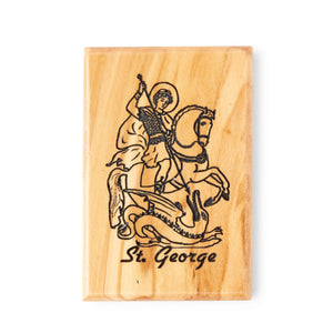 St. George Rectangular Magnet, Hand Crafted Fridge Magnet, Handmade Olive Wood
