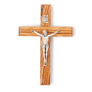 Olive Wood Crucifix Cross With Metal Jesus, Made In Bethlehem