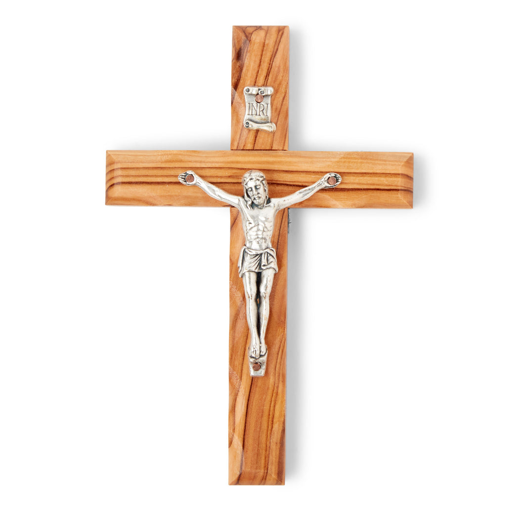 Olive Wood Crucifix Cross With Metal Jesus, Made In Bethlehem