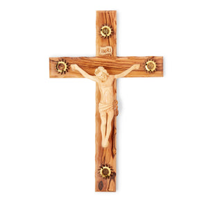 Olive Wood Crucifix Cross With Holy Soil, Holy Water, Incense And Olive Leaves, Hand Carved Jesus, Made In Bethlehem OWC 027