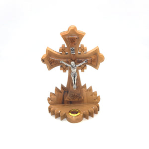 Olive Wood Crucifix Cross With Incense And Base, Made In Bethlehem OWC 030