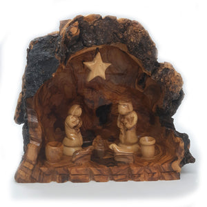 Hand Carved Small Cave Nativity Scene From Bethlehem - Various Sizes - OWO 098