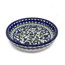 Load image into Gallery viewer, Hand-Painted Blue, Green and White Round Ceramic Serving Dish Made In The Holy Land
