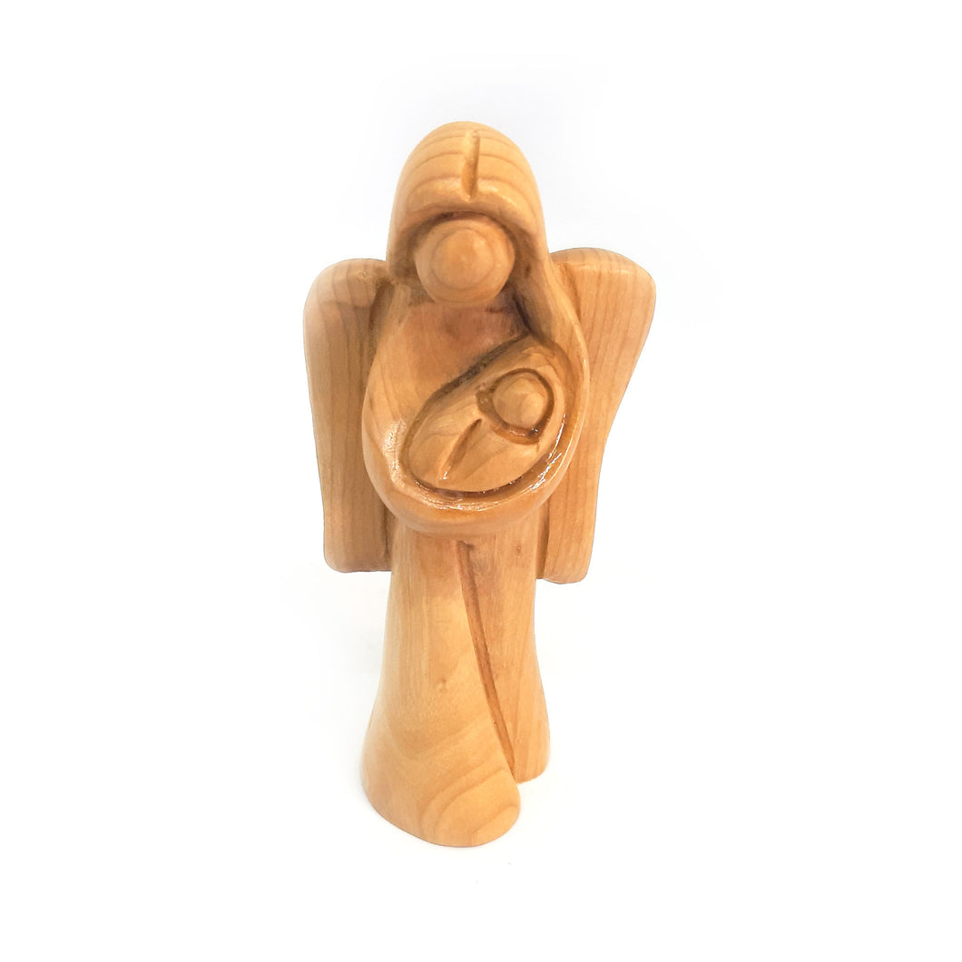 Angel Holding Jesus Handmade Out Of Olive Wood In The City Of Bethlehem The Holy Land