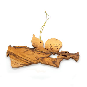 Flying Angel With Trumpet Christmas Decoration Made From Olive Wood In The Holy Land Bethlehem