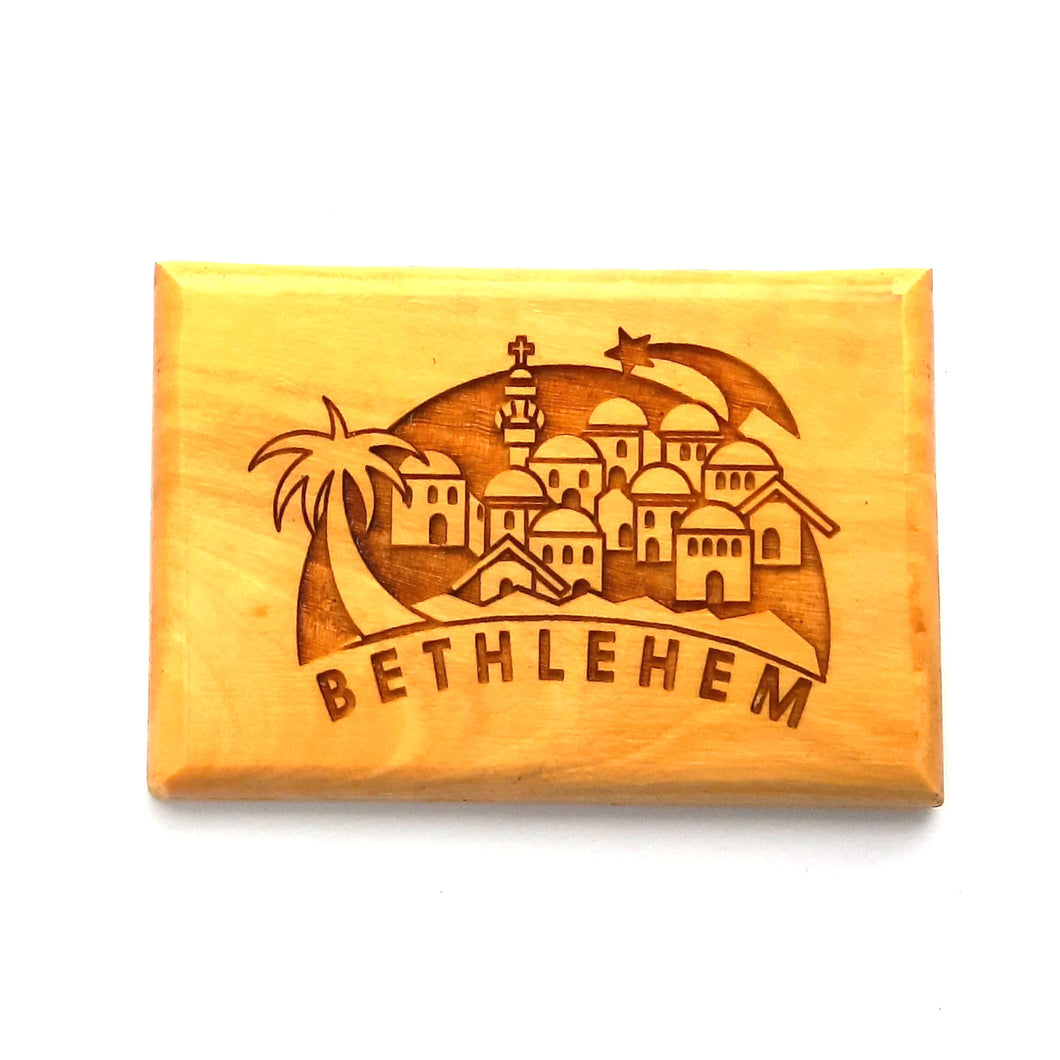 Bethlehem Rectangular Hand Crafted Olive Wood Fridge Magnet