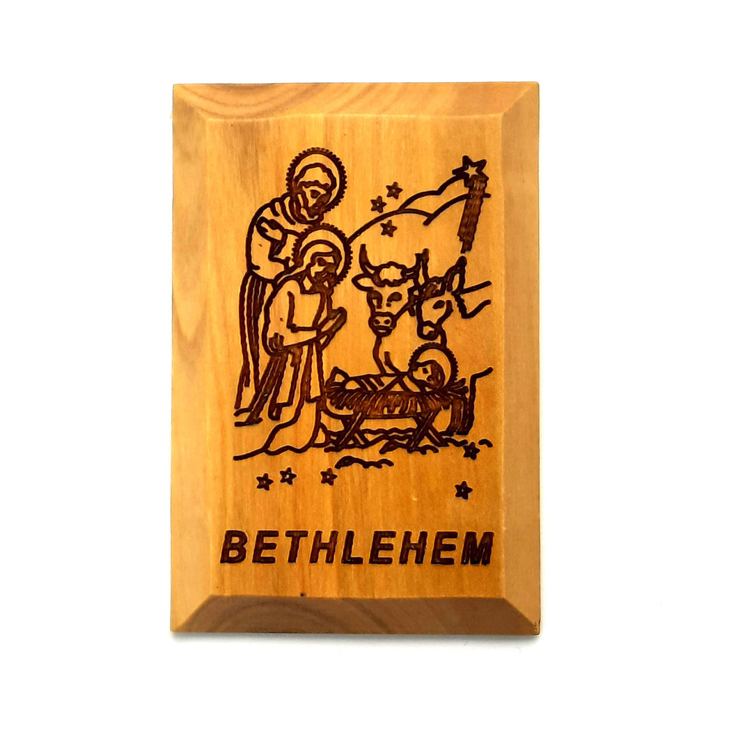 Bethlehem Nativity Rectangular Hand Crafted Olive Wood Fridge Magnet