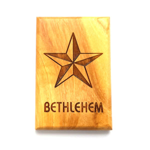 Bethlehem Star Rectangular Hand Crafted Olive Wood Fridge Magnet