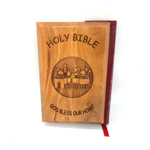 Olive Wood Cover Bible - English