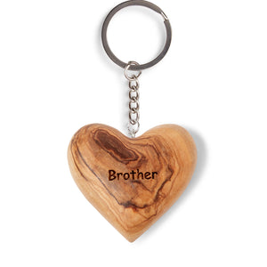 Small Heart 'Brother' Hand Carved Olive Wood Keyring Made In The Holy Land Bethlehem