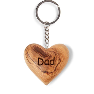 Small Heart 'Dad' Hand Carved Olive Wood Keyring Made In The Holy Land Bethlehem