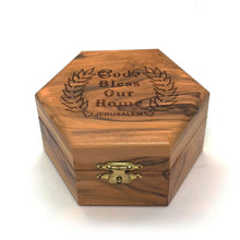 Load image into Gallery viewer, Olive Wood &#39;God Bless Our Home&#39; Box Hand Made In The Holy land Bethlehem
