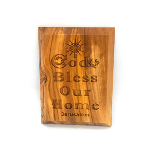 God Bless Our Home Rectangular Hand Crafted Olive Wood Fridge Magnet