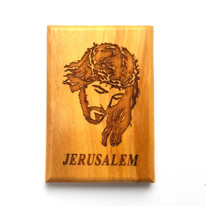 Head of Christ Rectangular Hand Crafted Olive Wood Fridge Magnet