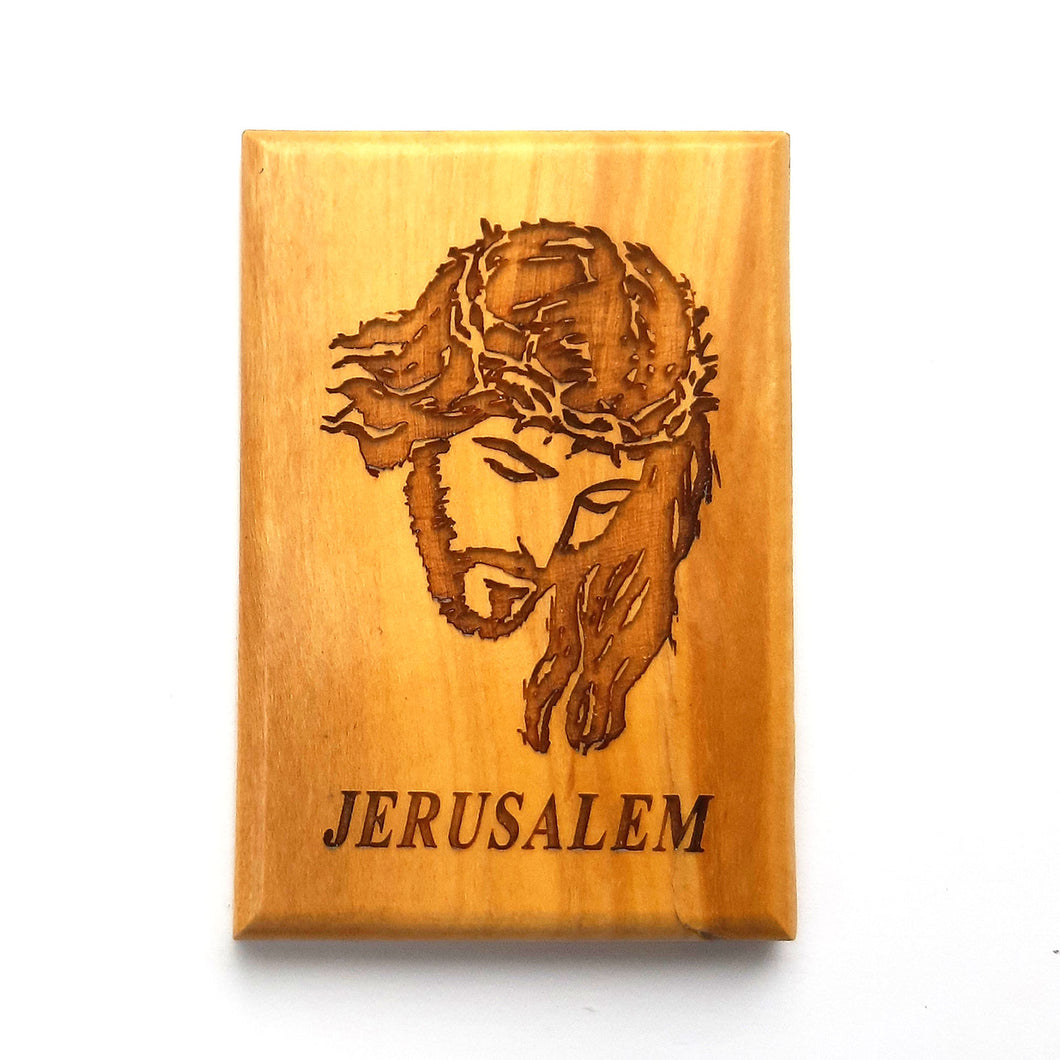 Head of Christ Rectangular Hand Crafted Olive Wood Fridge Magnet