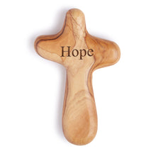 Load image into Gallery viewer, Large Hand Carved &#39;Hope&#39; Holding Cross, Handmade Comfort Cross, Olive Wood Palm Cross
