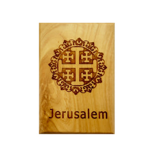 Jersusalem Cross Rectangular Hand Crafted Olive Wood Fridge Magnet