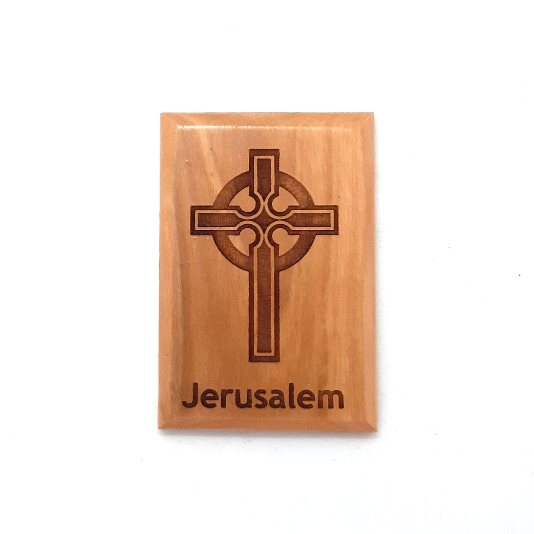 Jerusalem Cross Rectangular Hand Crafted Olive Wood Fridge Magnet (II)