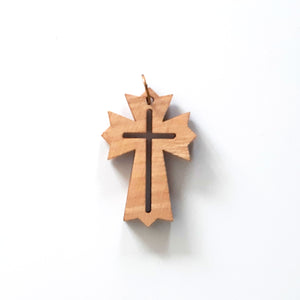 Olive Wood Cross Pendant With Pointed End Large