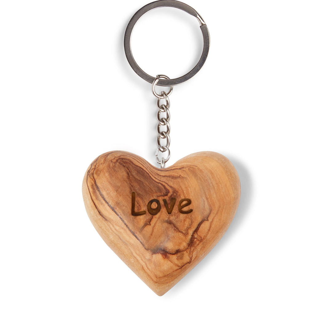 Small Heart 'Love' Hand Carved Olive Wood Keyring Made In The Holy Land Bethlehem