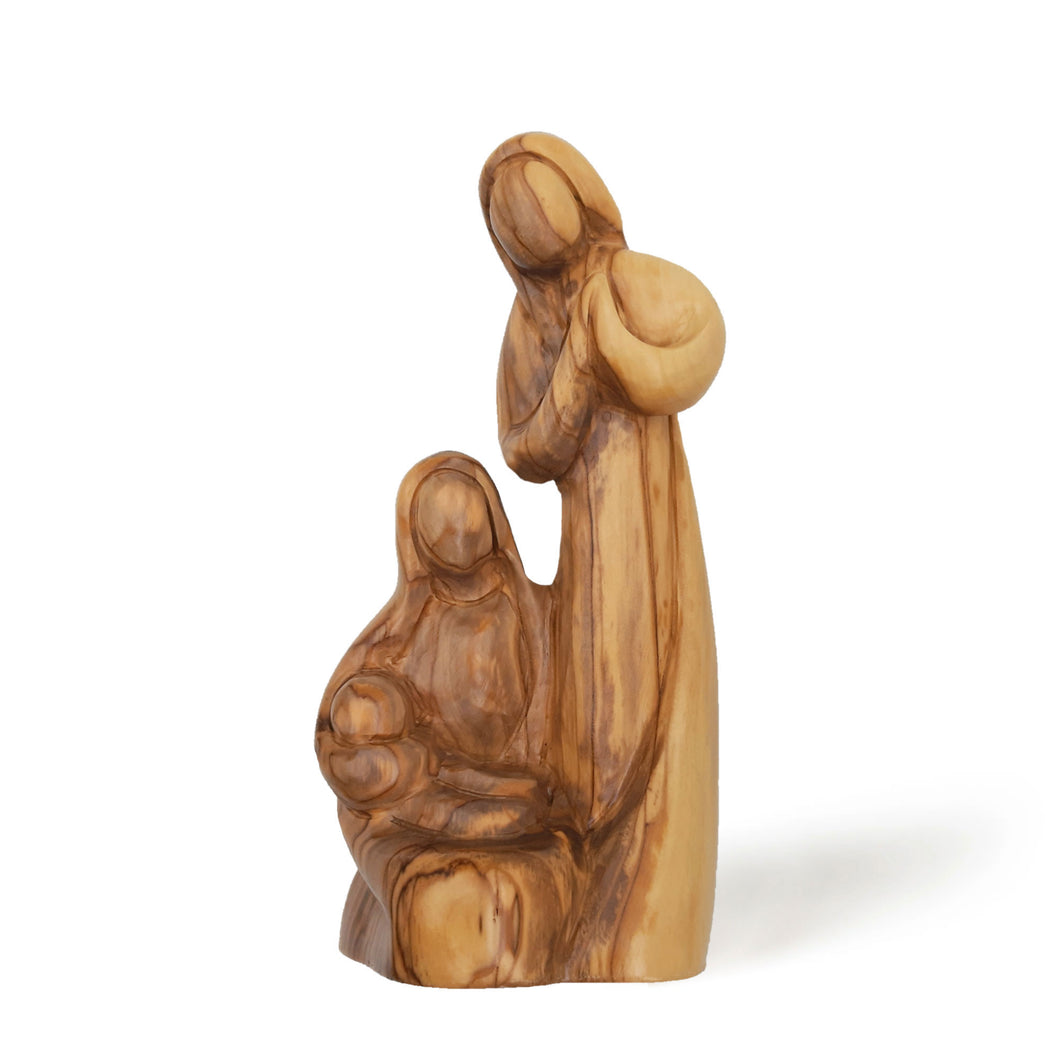 Holy Family Statue Praying Handmade Out Of Olive Wood In The City Of Bethlehem