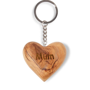 Small Heart 'Mum' Hand Carved Olive Wood Keyring Made In The Holy Land Bethlehem