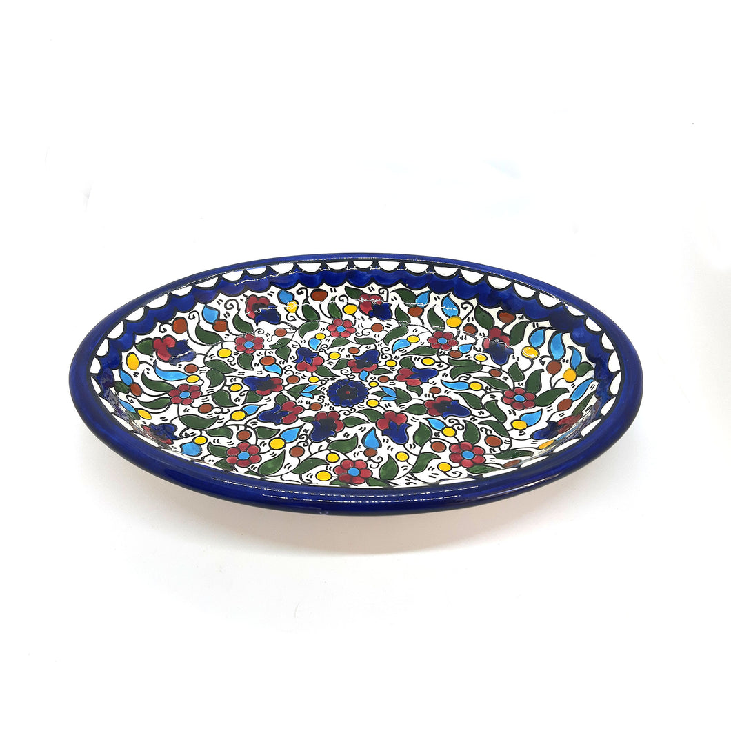 Hand-Painted Multi Coloured Oval Ceramic Serving Dish Made In The Holy Land