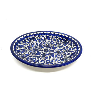 Hand-Painted Blue and White Oval Ceramic Serving Dish Made In The Holy Land