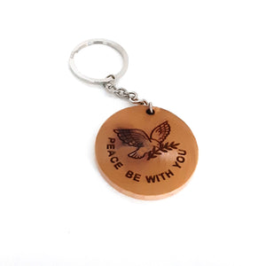 Olive Wood Dove with Olive Branch Keyring Made in Bethlehem, Holy Land