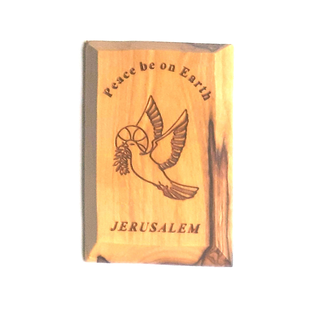 Peace Dove Rectangular Hand Crafted Olive Wood Fridge Magnet