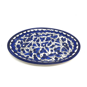 Hand-Painted Blue and White Oval Ceramic Plate Made In The Holy Land