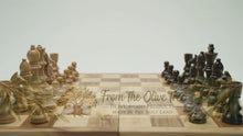 Load and play video in Gallery viewer, Handmade Olive Wood Chess Board With Detailed Individually Carved Figures Large
