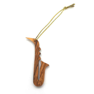 Saxophone Olive Wood Christmas Tree Decoration handmade In The Holy Land Bethlehem