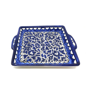 Hand-Painted Blue and White Square Ceramic Serving Dish Made In The Holy Land