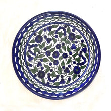 Load image into Gallery viewer, Hand-Painted Blue, Green and White Round Ceramic Serving Dish Made In The Holy Land
