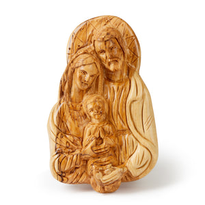Hand Carved Olive Wood Holy Family Wall Hanging Plaque of Mary, Joseph And Baby Jesus Made In The Holy Land Bethlehem