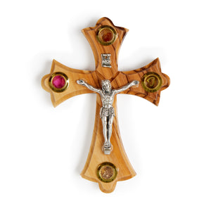 Magnetic Olive Wood Crucifix Cross With Holy Soil, Holy Water, Incense And Olive Leaves, Made In Bethlehem OWC 031